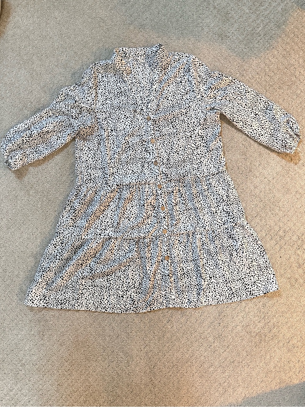 White and Black Dot Tiered Button-Front Dress